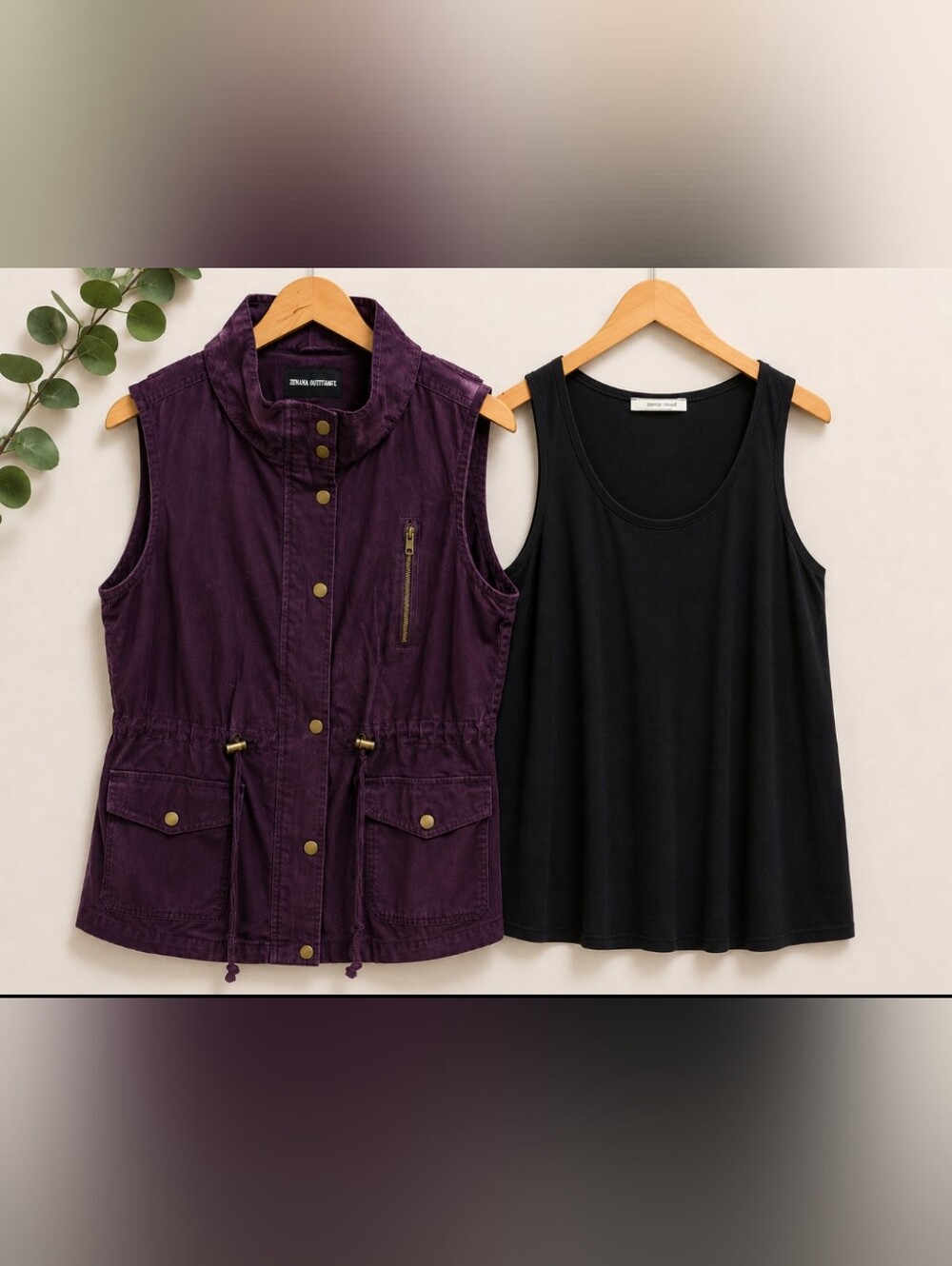Deep Plum Sleeveless Anorak Vest with Zip Chest Pocket